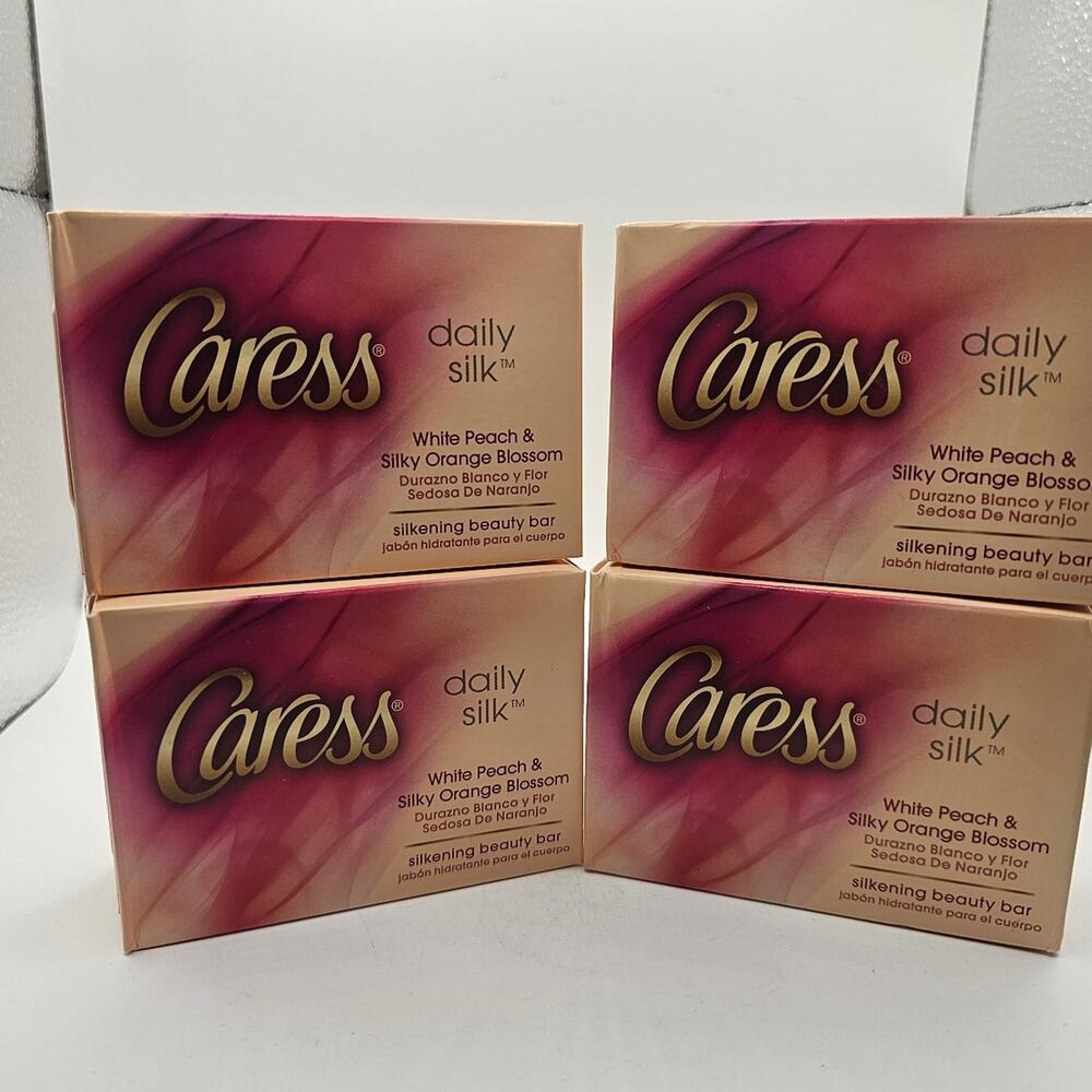 4 PACK Caress Daily Silk White Peach & Silky Orange Blossom Bar Soap 4 oz each‎